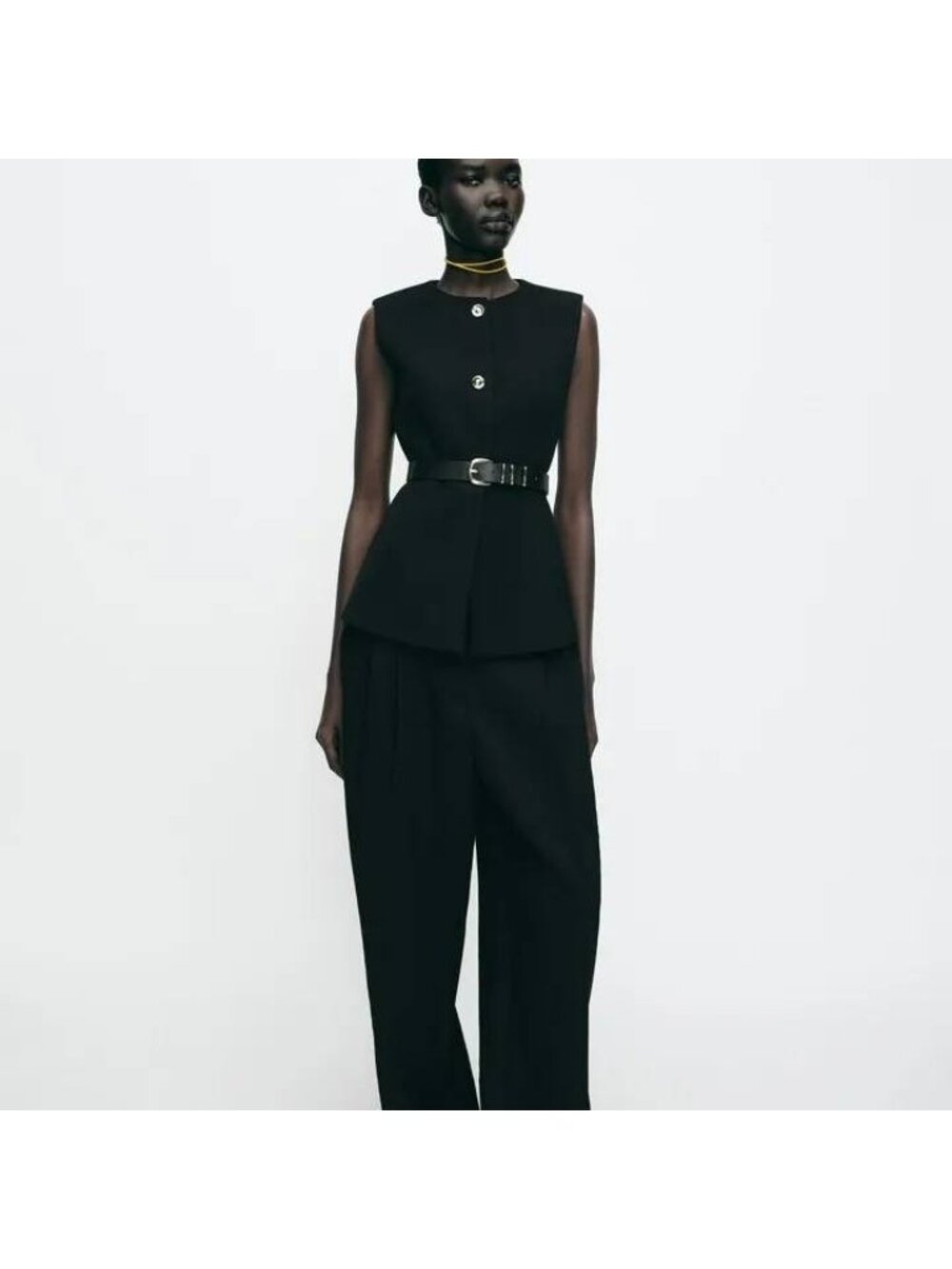 Zara Black Sleeveless Blazer Vest with Belt Medium Round Neck 2349/573 NWT - Picture 6 of 15